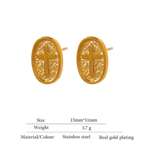 🧡18K gold plated cross stud earrings - Picture 3 of 4